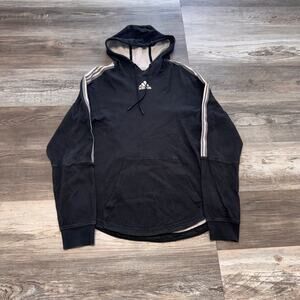 Adidas Black White Men M Mesh Lined Striped Sweatshirt‎ Pullover Hoodie